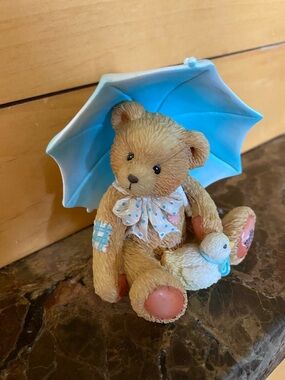 P. Hillman Blue Umbrella Teddy Bear Figurine with Duck